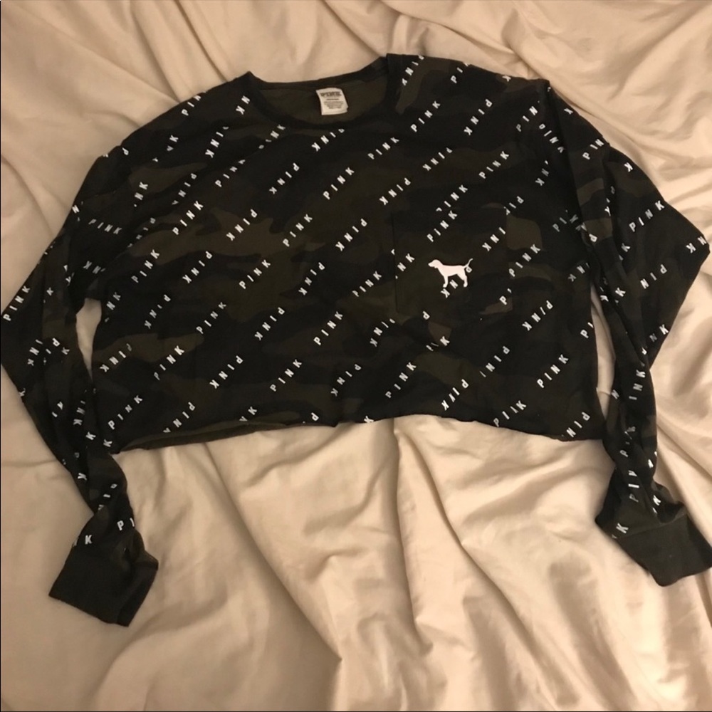 PINK camo long sleeve crop